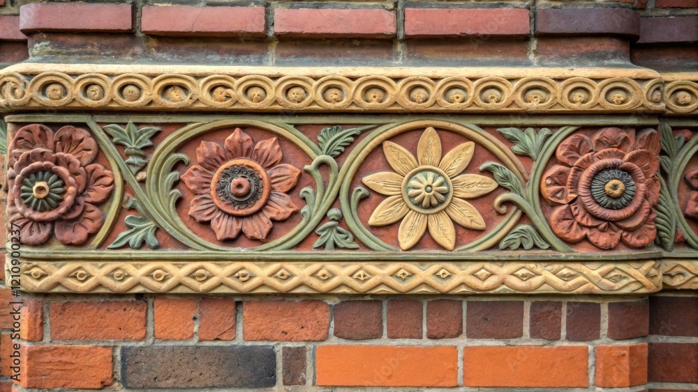 Aufkleber a closeup view of ornate brickwork featuring intricate floral designs with a focus on the craftsmans