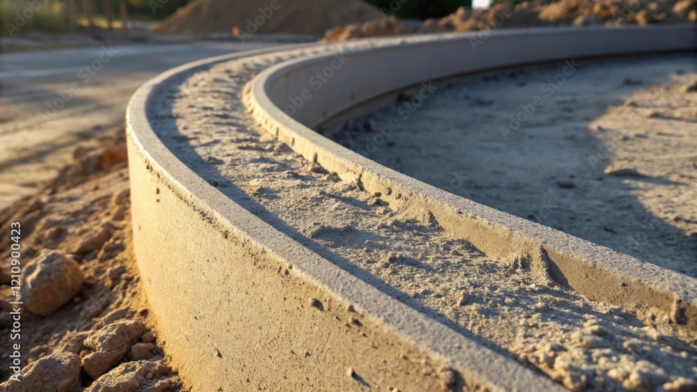 Poster A curved section of freshly sprayed shotcrete on a rough surface revealing the texture of the material as it conforms to the contours with small clumps and ridges highlighted in