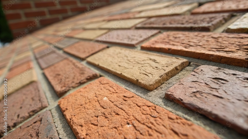 Poster A detailed closeup of freshly laid bricks capturing the subtle variations in texture and color with a focus on the glistening mortar that fills the joints emphasizing