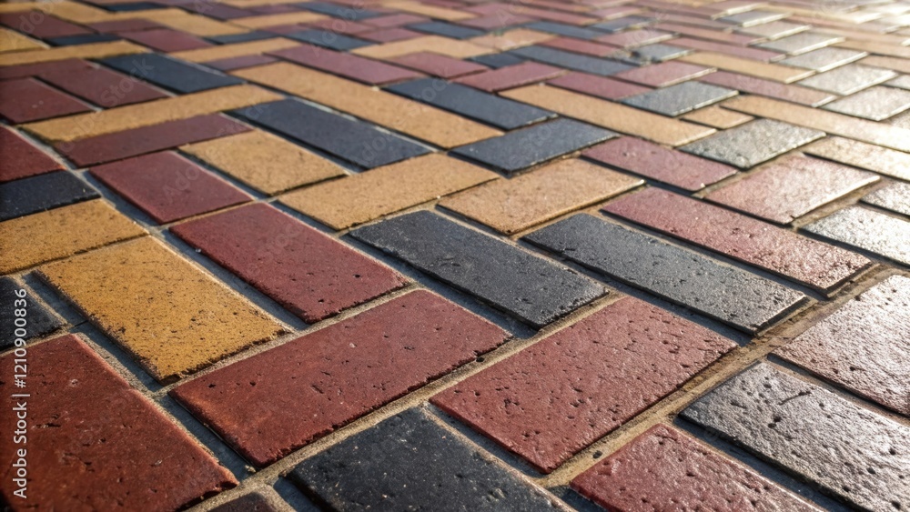 Aufkleber a focused shot of a classic crisscross brick pattern featuring glossy dark bricks interspersed with 
