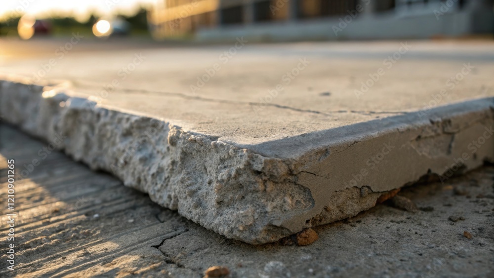 Aufkleber A medium closeup featuring a concrete slab that is partially chipped highlighting the rough edges and texture variations accentuated by the subtle play of light and shadow.