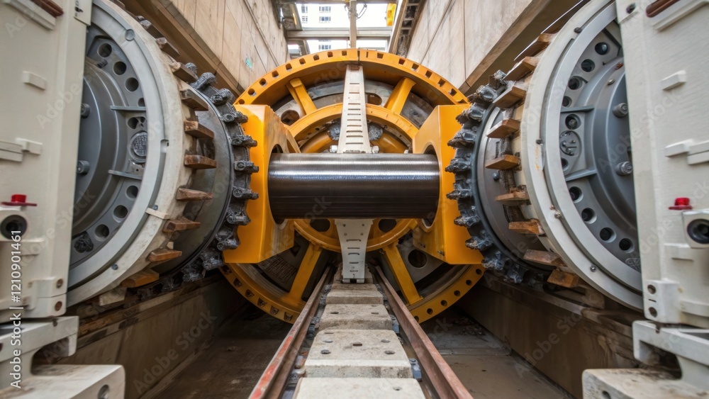 Poster A medium closeup image capturing the mechanical articulation of the tunnel boring machines support arms demonstrating how the powerful machinery stabilizes itself against the