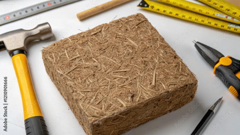 Aufkleber a medium closeup of a biocomposite material made from agricultural byproducts displaying its fibrous