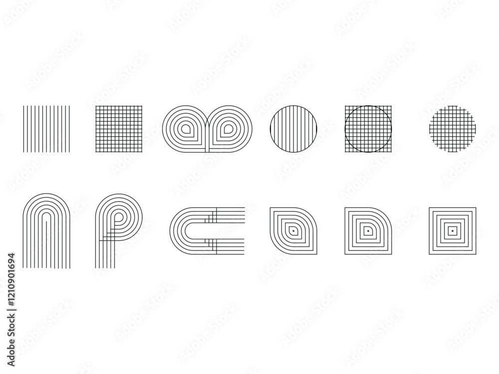 Poster set of line geometric abstract shapes vector illustration on transparent background