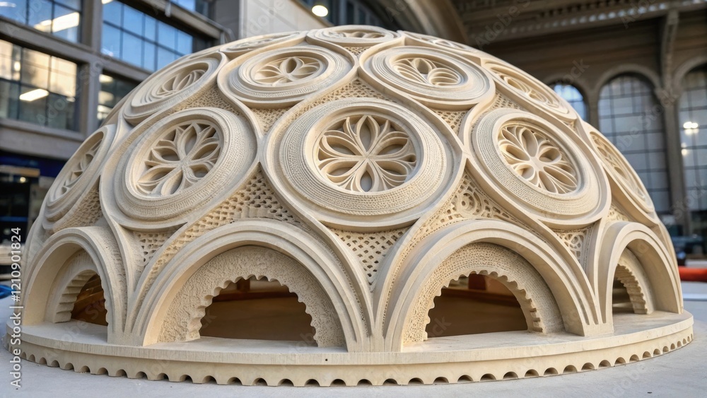 Poster A medium closeup of a completed 3Dprinted structure with detailed textures and organically curved shapes demonstrating the architectural freedom afforded by additive manufacturing.