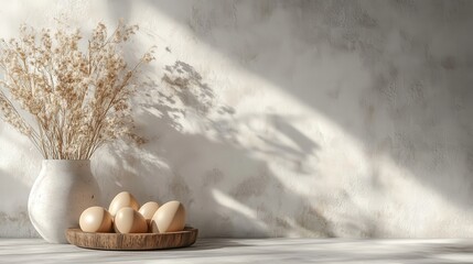 Rustic easter decor with chicken eggs in natural setting