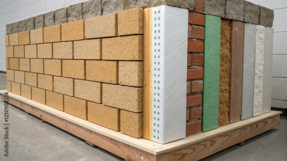 Poster A medium closeup of a crosssection of a wall assembly clearly revealing layers of insulation vapor barriers and drywall capturing the assemblys complexity and illustrating the