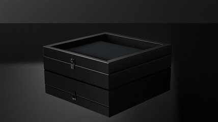 Fototapeta premium A photorealistic image of a sleek black jewelry box with velvet lining and a hinged opening 