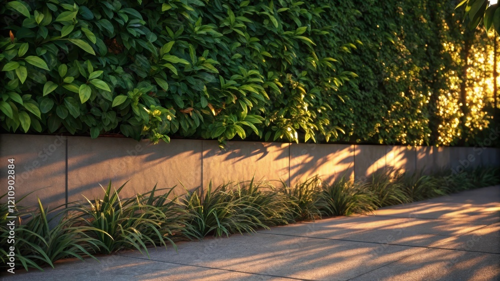 Aufkleber a medium closeup of a living wall during the golden hour where sunlight casts soft shadows through l