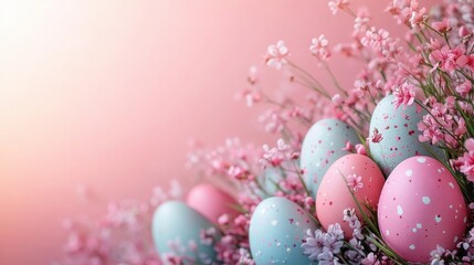 Obraz premium Beautiful easter pastel background with floral arrangement for festive design