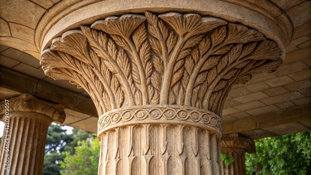 Aufkleber A medium closeup of an architectural column resembling a tree trunk with barklike textures and organic shapes that blur the lines between nature and built environment emphasizing