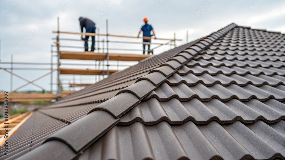 Poster a medium closeup of a newly constructed roof showcasing the meticulous installation of shingles with