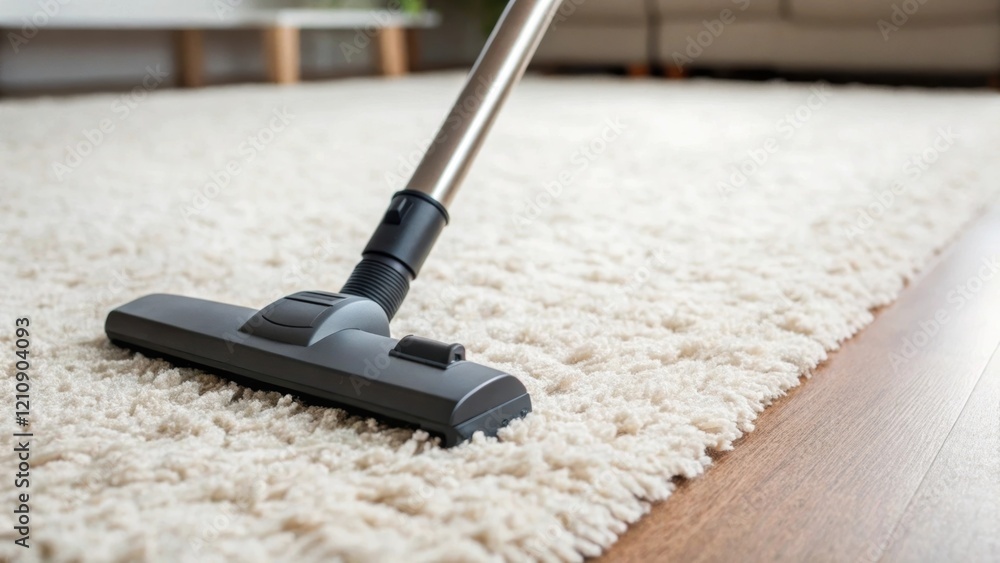 Poster a medium closeup of a vacuum cleaner nozzle gliding over a newly installed carpet the plush fibers c