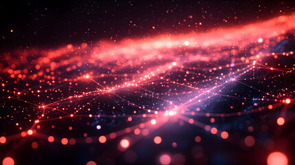 Fototapeta premium Abstract Red Glowing Particle Network Background