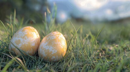 Vibrant easter eggs nestled in lush green meadow for spring celebration