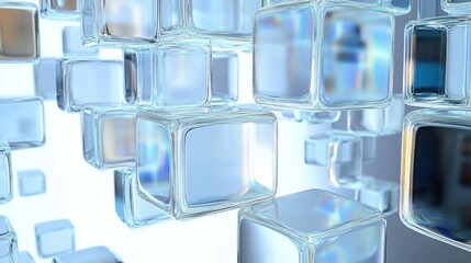 Transparent Squares in Bright Abstract Background with Light Reflections and Refractions