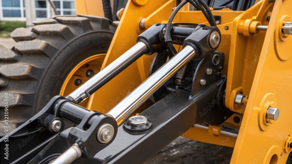 Poster A medium closeup of the backhoes articulation point displaying the intricate metal joints and hydraulics that allow for precise maneuvering and lifting capabilities during the
