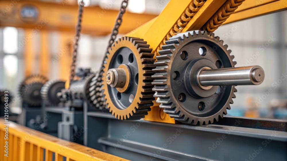 Poster A medium closeup of the cranes rotating arm pivoting smoothly showcasing the intricate machinery and gears highlighting the marvel of engineering.