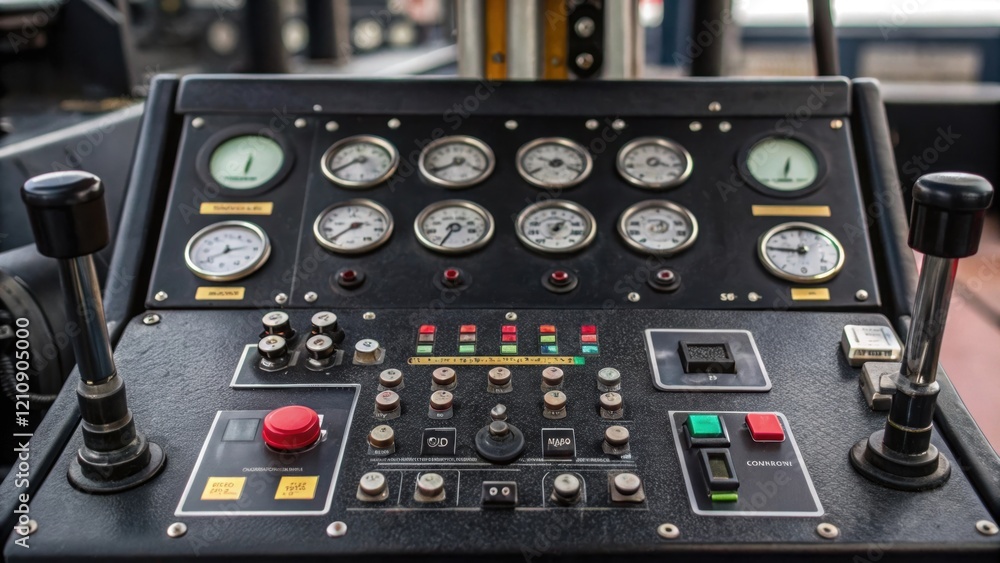 Aufkleber A medium closeup of the rigs control panel filled with buttons gauges and levers showing the intricate system that allows for precise adjustments while drilling into a solid