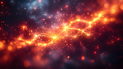 Fototapeta premium Fiery Energy Burst Abstract Background with Red Orange and Blue Glowing Particles