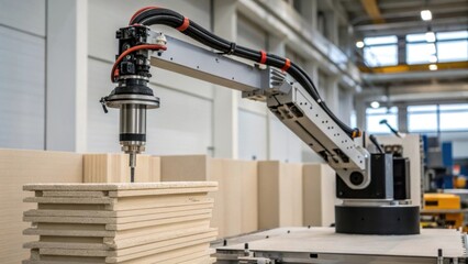 A medium closeup revealing a large robotic arm maneuvering over a partially completed wall segment highlighting the precision and automation involved in the 3D printing process.