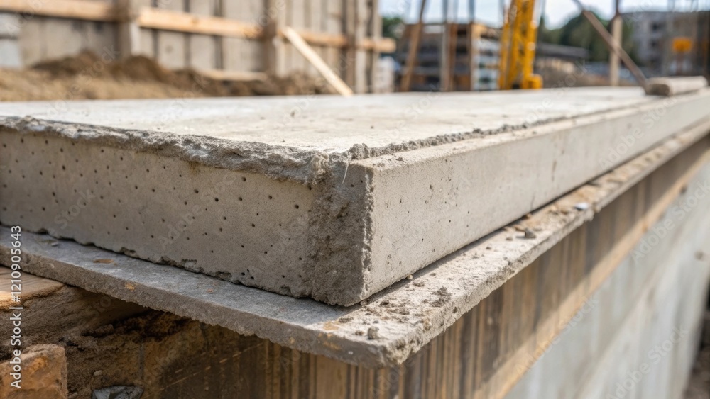 Poster A medium closeup view of a concrete form being dismantled capturing the moment when the last section is lifted off exposing the concretes fine details such as air bubbles and