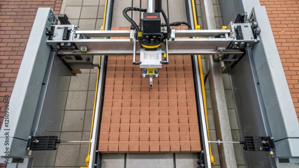 Poster An overhead shot of a precisionguided robotic machine laying bricks with a detailed texture of the bricks and mortar applied demonstrating the high level of accuracy and the clean