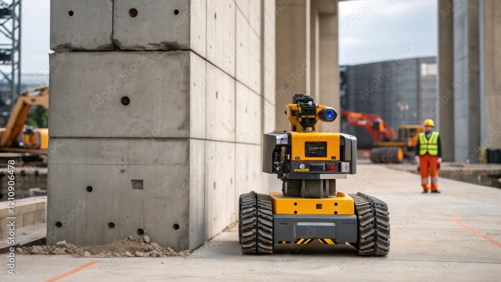 Leinwandbilder a remotecontrolled robot is engaged in demolishing a concrete wall illustrating its effectiveness in