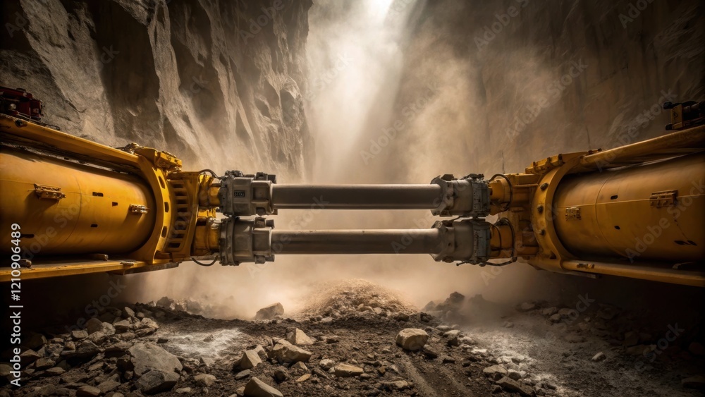 Aufkleber a side view of the tunnel boring machines powerful hydraulic arms pushing against the rock face with