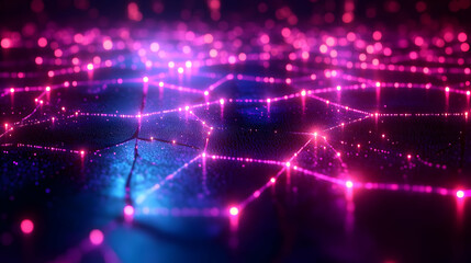Fototapeta premium Abstract Network Connection: Glowing Pink and Blue Lines Forming a Geometric Pattern on Dark Background