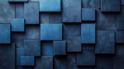 Clean blue squares and rectangles on a dark background. Geometric design for banner template with white space in the center for text. Minimalist wallpaper with copy space.
