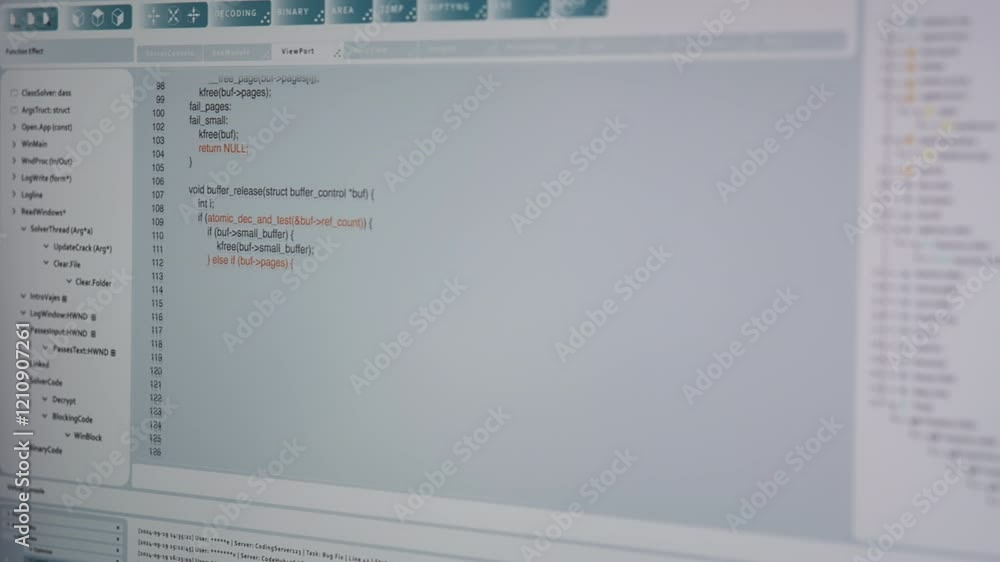 Fototapete Close up of code being typed on PC screen by admin developing software, entering commands. Computer display used by IT professional at home fixing errors in application, implementing new features