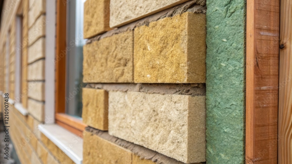 Poster closeup of environmentally friendly insulation materials being applied to a wall highlighting the su