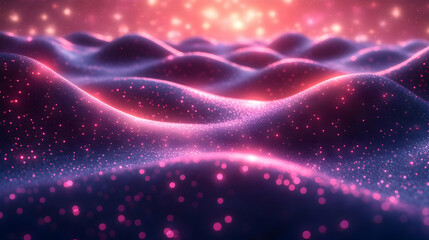 Fototapeta premium Glowing Pink and Purple Abstract Landscape with Shimmering Particles