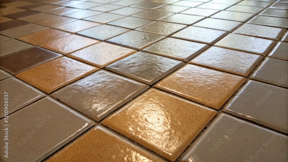 Poster medium closeup of a freshly grouted area capturing the varying shades of the grout between tiles and
