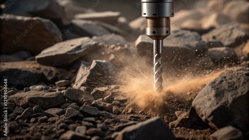 Poster The camera zooms in on a drill bit breaking through rocky terrain spray of dirt erupting as it powers through to install a new geothermal loop capturing the intensity of the