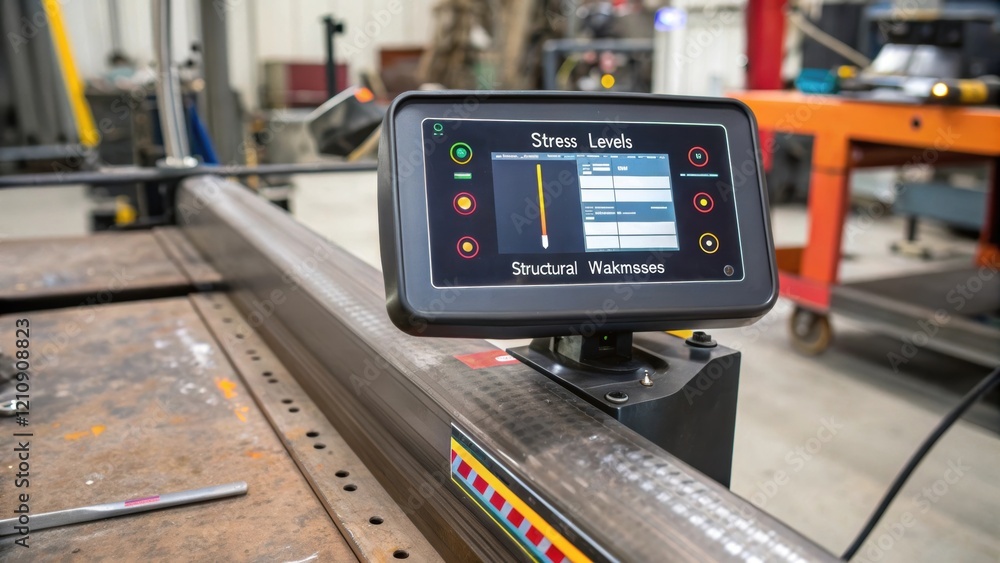 Aufkleber The robots control panel displays realtime data as it inspects a damaged section of an iron beam. The closeup focuses on the readouts projected on the screen indicating stress
