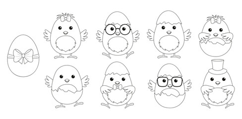 A set of cute Easter chicks. Vector illustration.