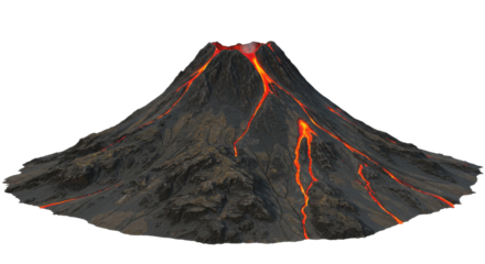 volcano mountain PNG, active volcano, lava flow, volcanic peak