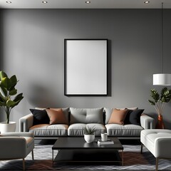 Close-Up Living Room Frame Mockup &ndash; ISO A Paper Poster Above Sofa in Minimalist Setting