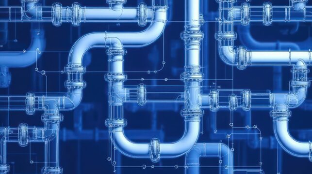 Seamless White Piping Pattern on Blue Background for Plumbing and Industrial Applications