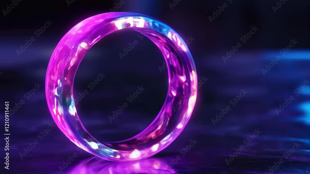 Poster luminous rotating ring with reflections in dynamic neon light
