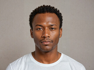 Obraz premium Retrato de un hombre afroamericano en el interior de una habitación vistiendo una camiseta blanca casual 