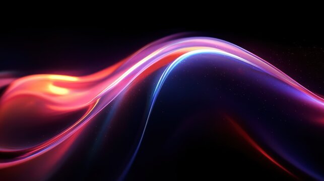 Abstract Vibrant Neon Composition with Gradients and Curves on Black Background