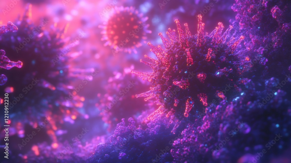 Aufkleber abstract view of microscopic virus particles illuminated with vibrant colors, showcasing details of 