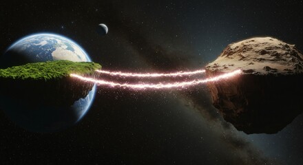 Obraz premium A celestial bridge made of glowing stardust connecting two floating worlds