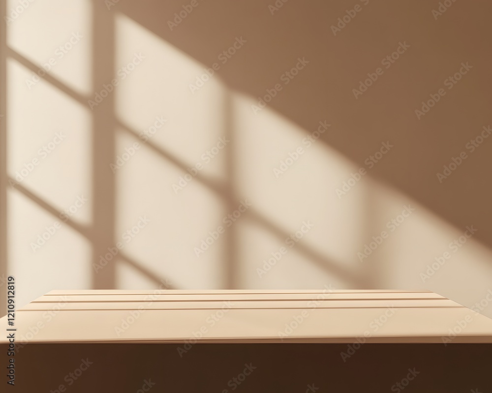 Poster beige tabletop with window light shadow patterns