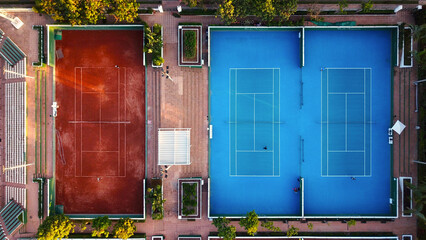 aerial view of blue and red tennis courts, sport, tennis, competition, exercise, fitness