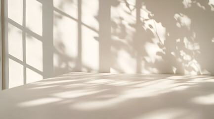 Beige Surface with Window and Foliage Shadows