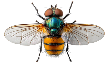 A yellow and black wasp is standing on a white background. The wasp is large and has a black and yellow striped body
